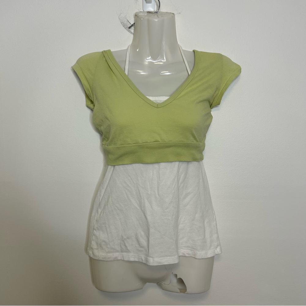 ◾️Y2K Papaya Crop Hoodie Overlay Top with White Halter Tank Top